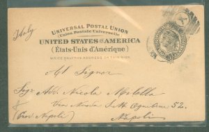 US UX16 2c International Postal card Liberty with a NYC X barred oval cancel sent to Naples, Italy in 1910.