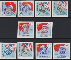 Romania 1964 Astronauts and Flags Imperf Scott (C151-60) MNH