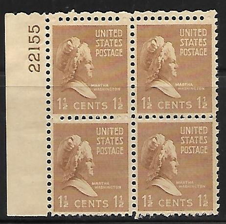 #805 Presidential Upper Left Plate Block #22155 F VF NH DCV=$3.00