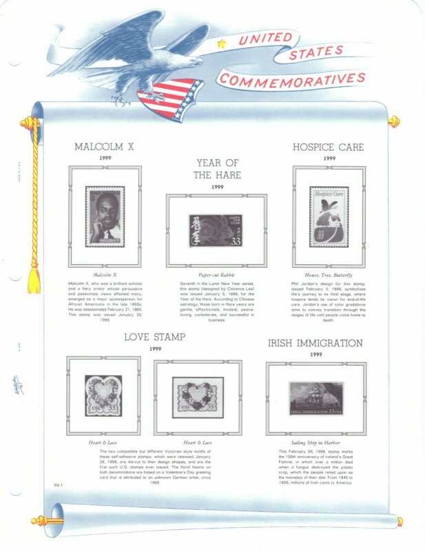 White Ace US Simplified 1999 Commemorative Stamp Album Pages 99-1 to 99-15