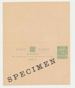 ZANZIBAR 1904 ½a SPECIMEN REPLY PAID CARD, VF UNUSED H&G#15 (SEE BELOW