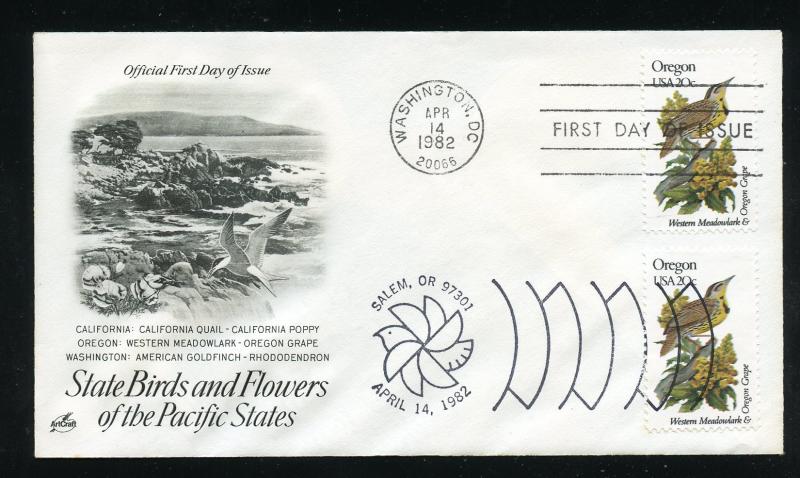 US 1989 State Birds & Flowers - Oregon UA ArtCraft FDC, Dual ST & DC Cancels