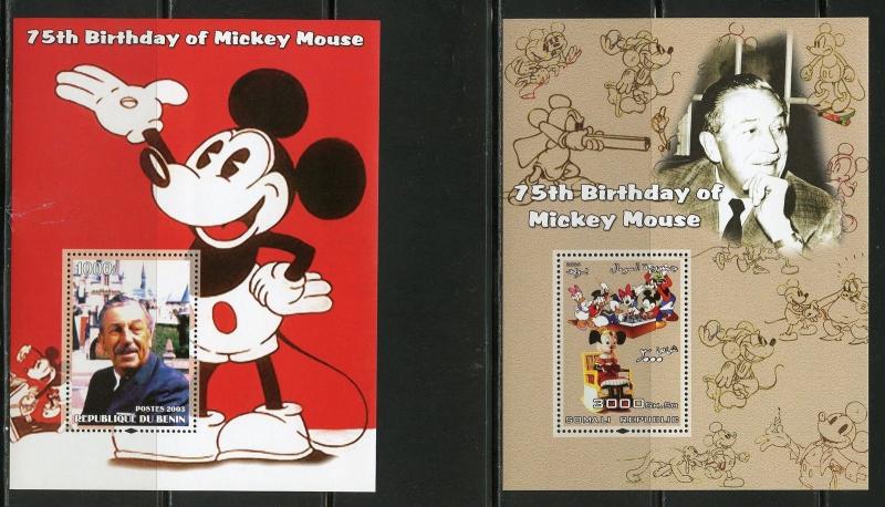 BENIN  2003 75th BIRTHDAY OF MICKEY MOUSE W/ WALT DISNEY SET OF 8  S/S MINT NH