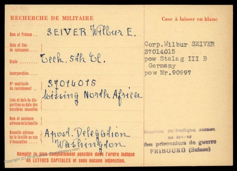 USA 1943 North Africa Germany POW Camp Red Cross Cover Catholic Switzerlan 89666