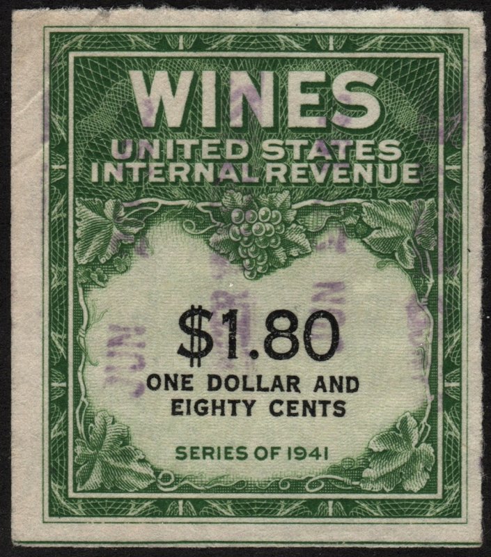 RE151 $1.80 Wine Revenue Stamp (1942) Used
