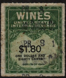 RE151 $1.80 Wine Revenue Stamp (1942) Used