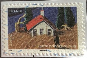 France 2011 Scott 3971 used - Stamp Day,  Farmer's field & house