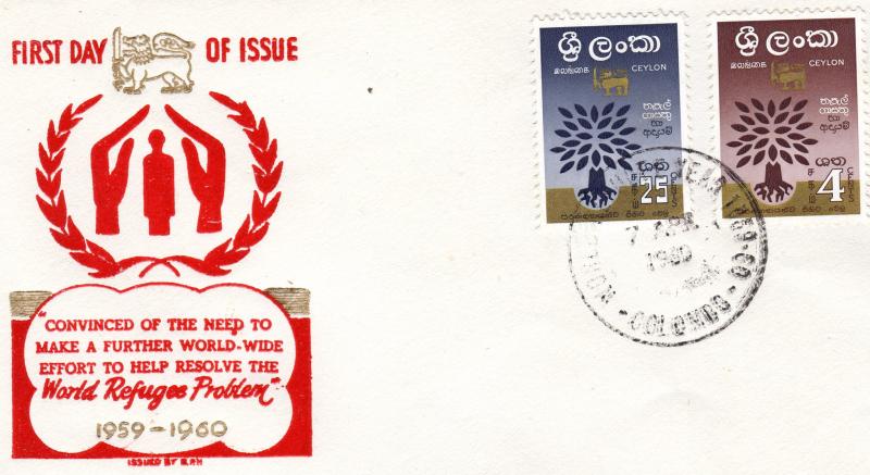 Ceylon - Sri Lanka 1960 World Refugee Year Sc# 360-61 Tree Hand Private FDC