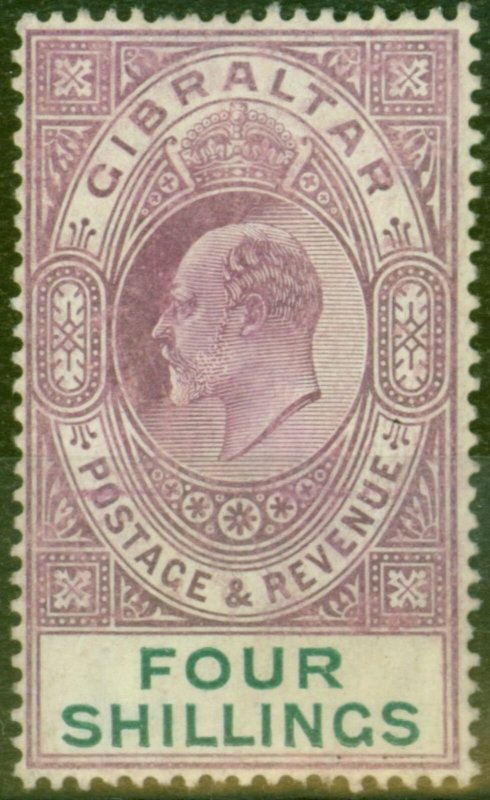 Gibraltar 1908 4s Dp Purple & Green SG63 Fine Mtd Mint