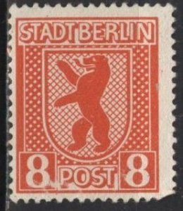 Germany 11N3 (mng, bent corner) 8pf Berlin bear on shield, org red (1945)