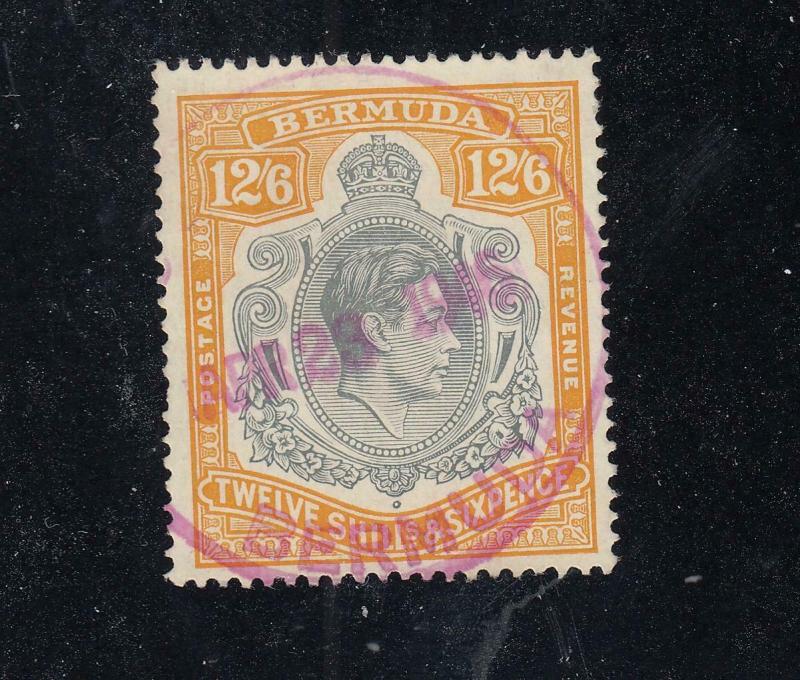 BERMUDA # 127a VF-KGV1 12/6d SON DATED CANCEL CAT VALUE $60+