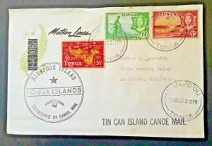 1962 Niuafo'ou Island Tonga To La Mirada CA Triple Cancel Tin Can Canoe Mail