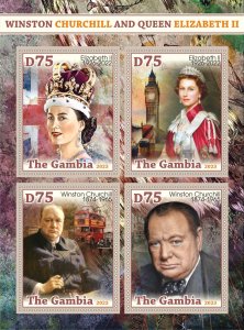 Stamps. Famous People,Winston Churchill  , Queen Gambia 2023 year 1+1 sheets NEW