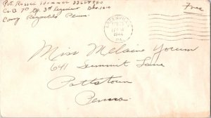 United States Pennsylvania Greenville 1944 machine  Soldier's Free Mail  Insc...