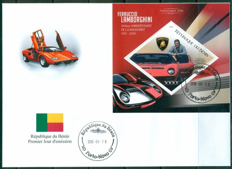 Car Great World Sport Automobiles Lamborghini Benin Set Of First Day Covers Hipstamp