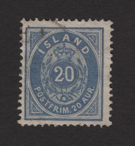 Iceland 1882 20s Oval #17a First Printing Ultramarine Facit 15a F-VF Used