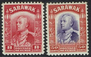 SARAWAK 1934 RAJA BROOKE 8C AND 50C