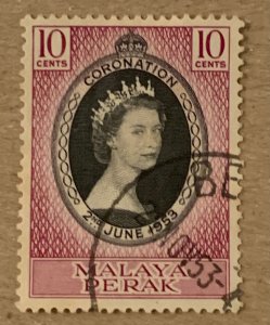 Malaya Perak 1953 QEII Coronation, used. Scott 126, CV $0.25. SG 149