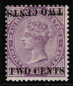 MAURITIUS SG121c 1891 2c on 38c BRIGHT PURPLE SURCH DOUBLE,ONE INVERTED MTD MINT