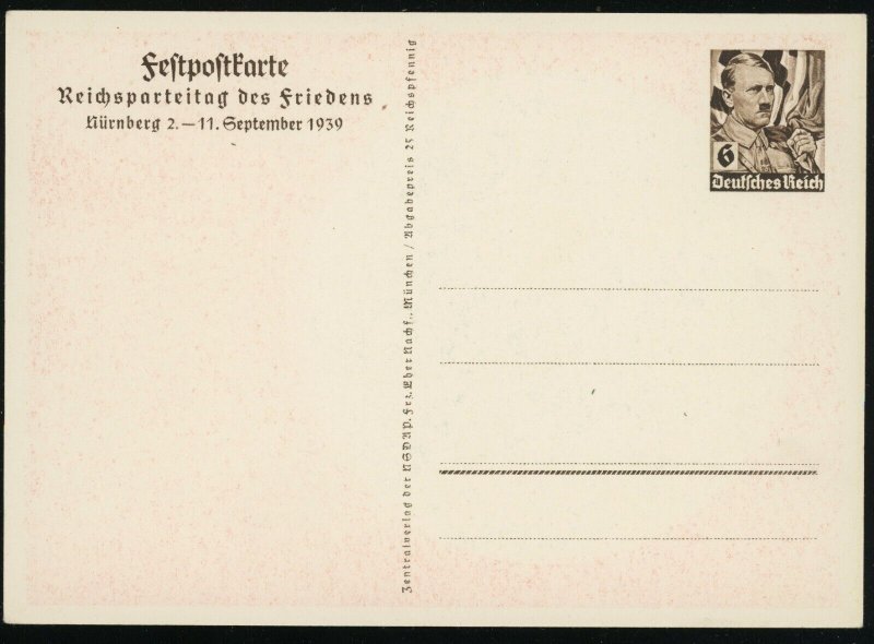 NSDAP Congress 1939 Nürnberg Party Rally Deustches Reich Stationery Postal Card