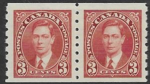 Canada 240 3 cent coil pair  vf mint  hinged