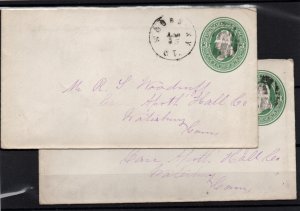 USA Circa 1870's 3c Pre Paid Stationery Washington Cover Woodbury PMK x2 WS23041
