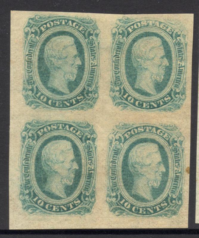 CSA Scott #12e VF Block of 4 Mint OG Confederate Stamps