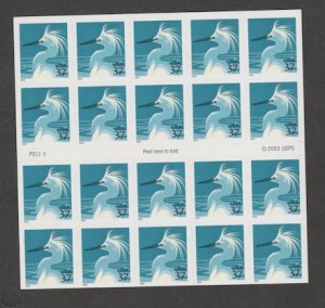 U.S. Scott Scott #3830a Snowy Egret Stamps - Mint NH Booklet Pane - Plate P33333