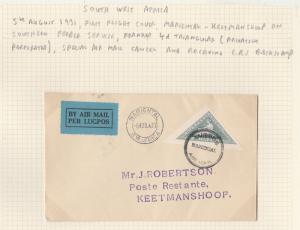 SOUTH WEST AFRICA 1931 FIRST FLIGHT CVOER MARIENTAL - KEETMANSHOOP