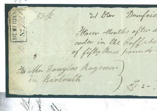 1847.2 GB COFFEE HOUSES Scotland *Dumfries No.* Handstamp £53 Payment Document