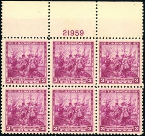 USA #836 Swedish Finnish Tercentenary 21959 Top Plate Block 3c Postage 1938 MNH 