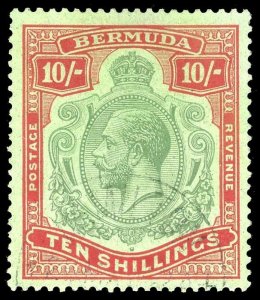Bermuda 1924 KGV 10s DAMAGED LEAF AT BOTTOM RIGHT - UNPRICED USED. SG 92f.