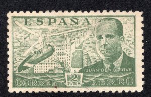 Spain 1930 2p green Autogiro Airmail, Scott C107 used, value = $1.75