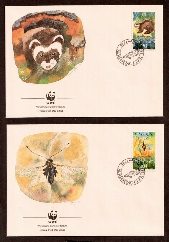 1989    LIECHTENSTEIN  -  SET OF 4 WORLD WILDLIFE FUND FDCs