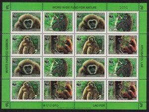 Laos WWF White-handed Gibbon Sheetlet of 4 sets 2008 MNH SC#1738a-d