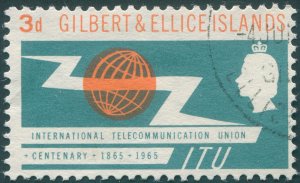 Gilbert & Ellice Islands 1965 3d red-orange & deep bluish green ITU SG87 used