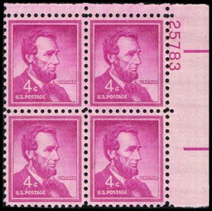 US #1036a LINCOLN MNH UR PLATE BLOCK #25783