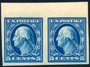 US 347 5¢ 1909 George Washington Imperf Top Margin Pair VF NH