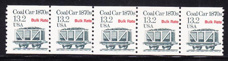 U.S. Coal Car 1870's Plate Number Coil Strip of 5. Nr-1 Bulk Rate  VF/NH