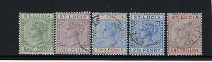 ST. LUCIA SCOTT #27/29/3031/37 1883-98 VICTORIA DIE B (DIE II) - USED