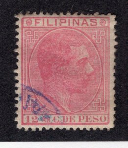Philippines 1882 12 4/8c bright rose Alfonso XII, Scott 86 used, value = $1.90