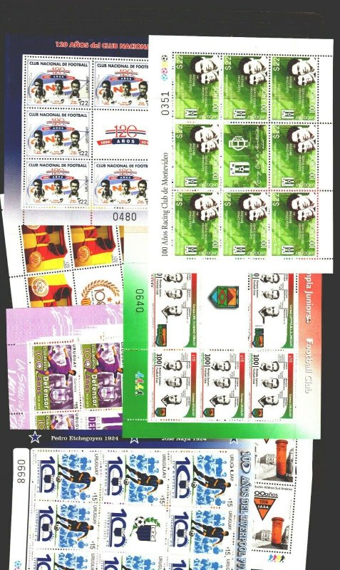 SOCCER URUGUAY FOOTBOLLER LEGENDS & clubs MNH sheetlet collection lot cv$130 