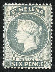 St Helena SG44x 6d Grey wmk Crown CA REVERSED M/Mint (hinge remainders)