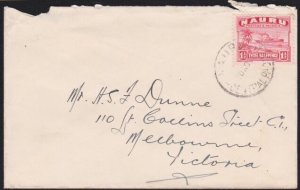 NAURU 1938 1½d freighter on commercial cover to Melbourne..................B3529