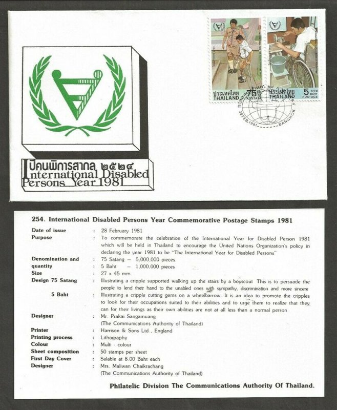 1981 Thailand Scout International Year Disabled FDC