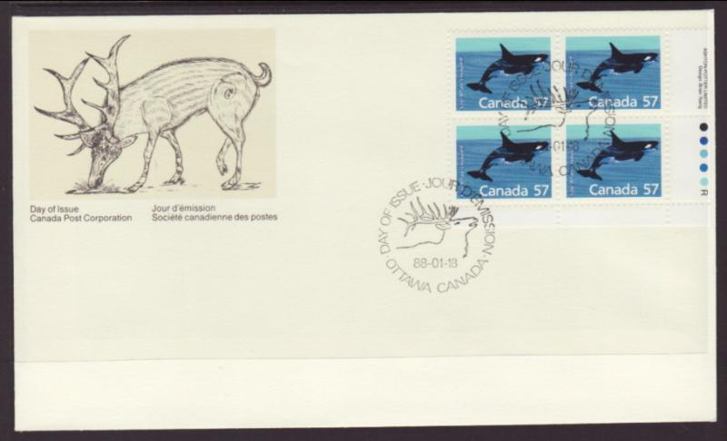 Canada 1173 Killer Whale Plate Block Canada Post U/A FDC