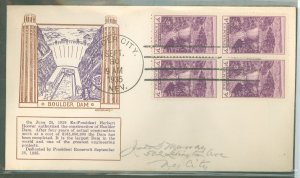 US 774 1935 3c Boulder Dam dedication bl of 4 on an addressed FDC with a Grandy cachet