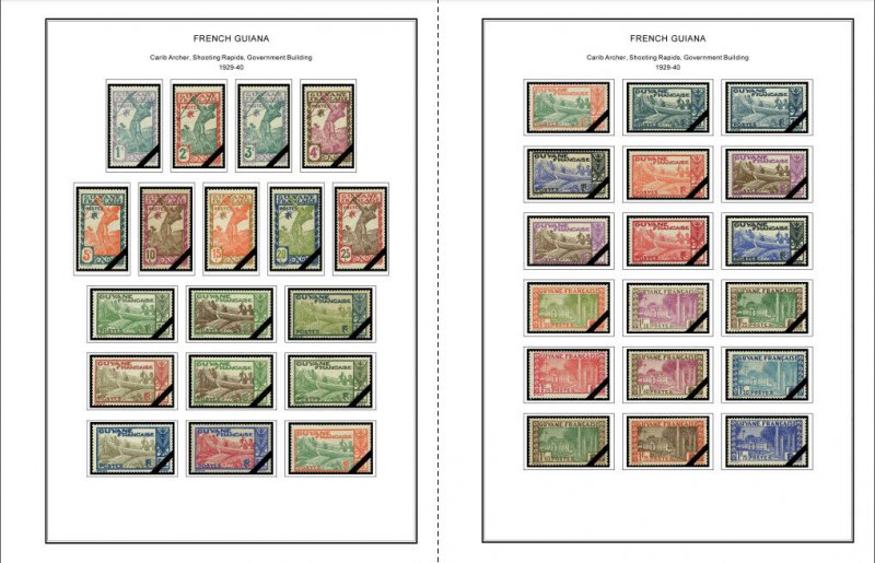 COLOR PRINTED FRENCH COLONIES [x13] 1859-1947 STAMP ALBUM PAGES (141 ill. pages)