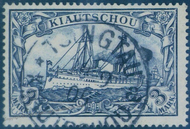 Germany 1901 China TSINGTAU Deutsche Kiautschou 3 Mark Mi16 USED Expertize 95811