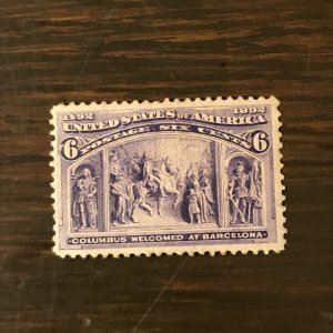 US SCOTT 235 - 6¢ Columbian Exposition (1) - M, hinged, F/VF - 2011 SSCV $65.00